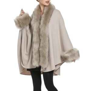 DOLCE CABO Faux Fur Trimmed Cape Wrap